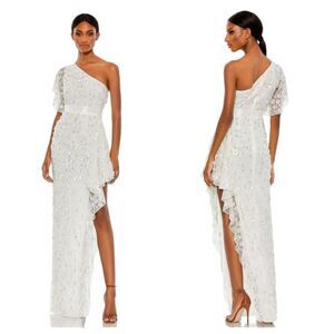 Mac Duggal Sequin Beaded Pearl Asymmetrical Dress Size 2